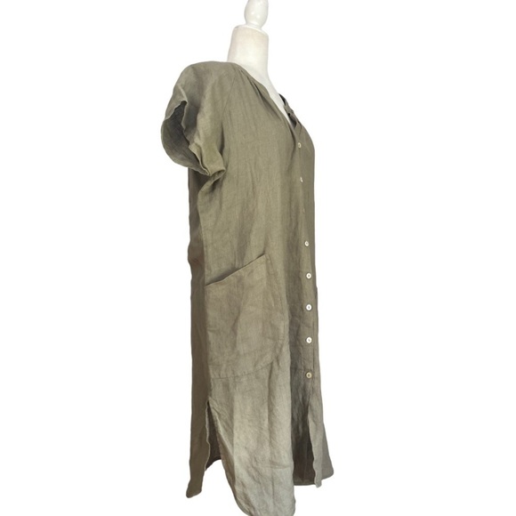 Kyla Seo Bohemian 100% Linen Tunic Dress XXL in Khaki Green - Picture 4 of 10